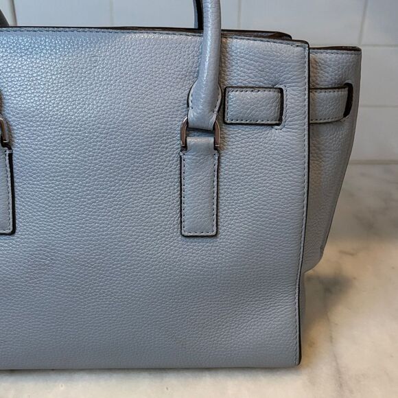 Michael Kors Hamilton Denim Pebbled Leather Convertible Satchel - Picture 6 of 16